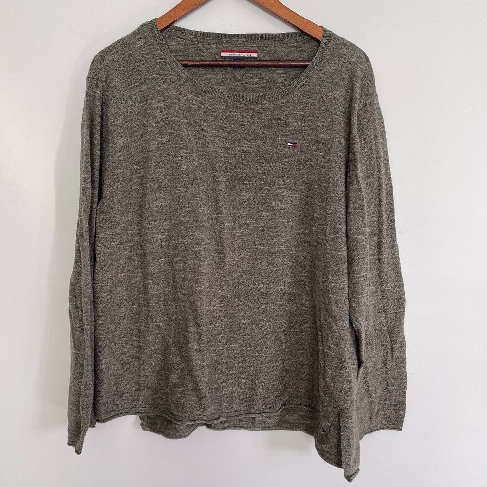 Tommy Hilfiger Women Green Pullover Long Sleeves Cotton Sweater Top Size XL